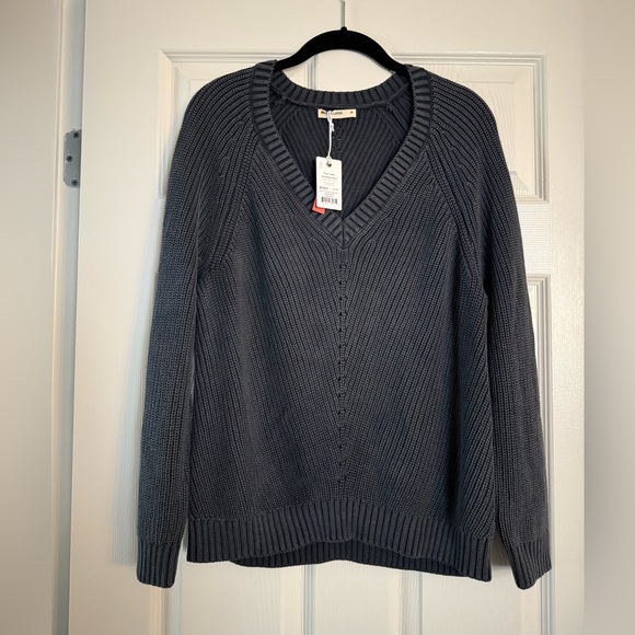 Marine Layer Ezra Cozy Cotton V-Neck Blue-Grey Sweater Size M NWT - Picture 4 of 8